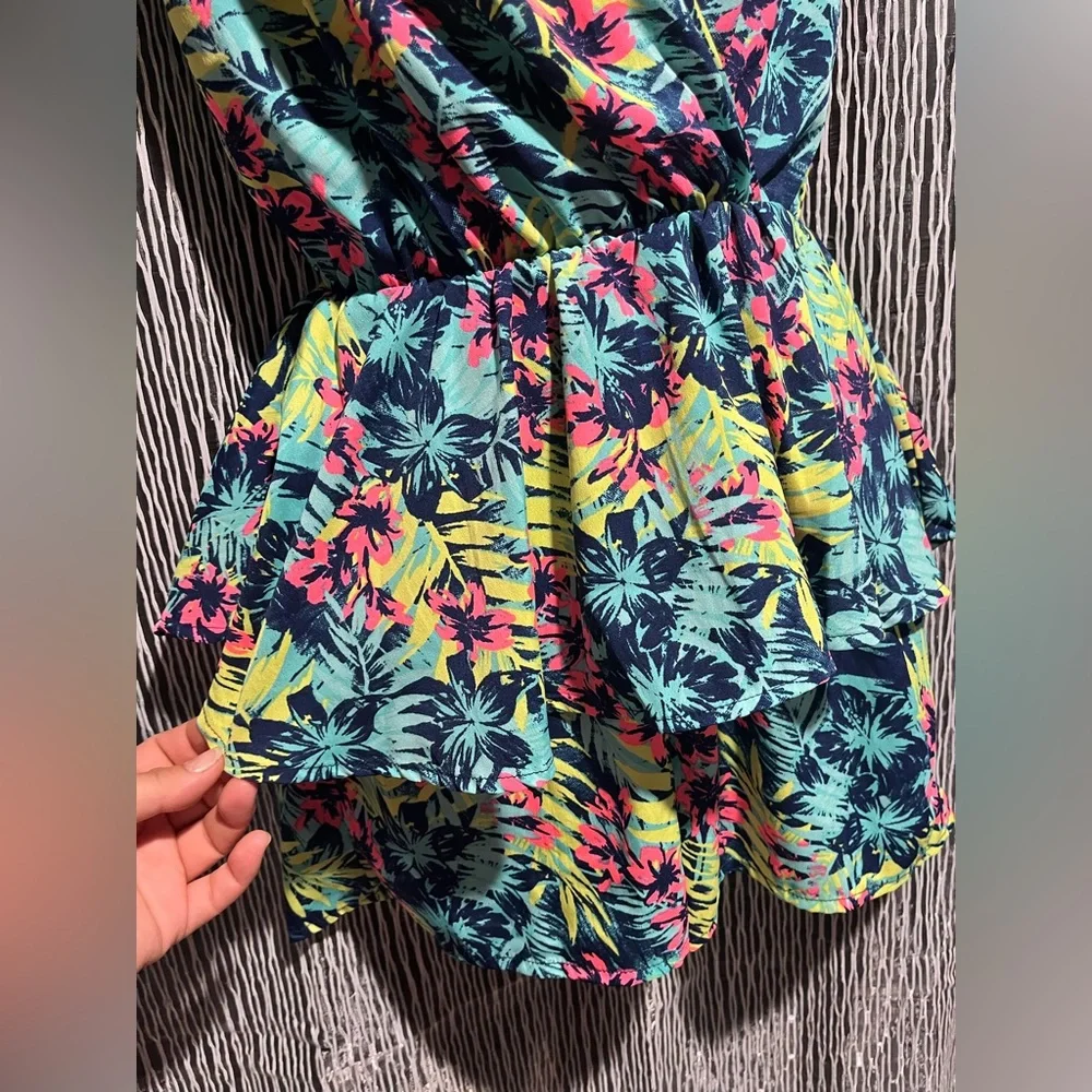 Charlotte Russe Tropical Print Skort Dress- Blue, Pink, Yellow